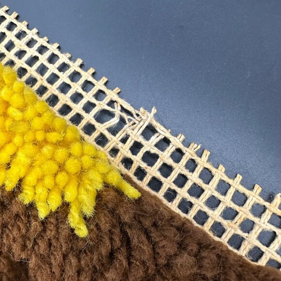 Vintage Latch Hook Rug Wall Hanging Sunset Sailboat 1970s Yellow Orange Brown - Picture 5 of 7